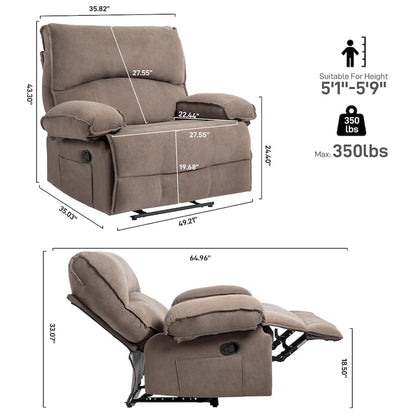 Oversized Velvet Recliner with Massage, Heating, Lumbar Pillow
