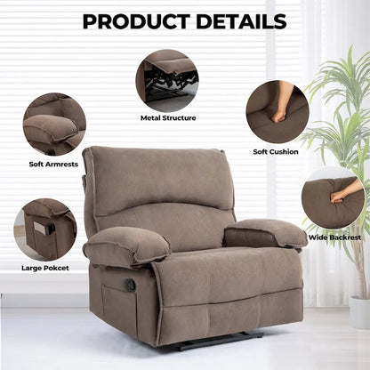 Oversized Velvet Recliner with Massage, Heating, Lumbar Pillow