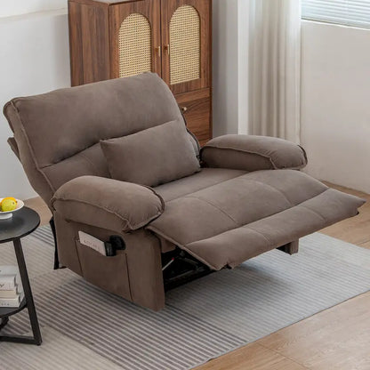 Oversized Velvet Recliner with Massage, Heating, Lumbar Pillow