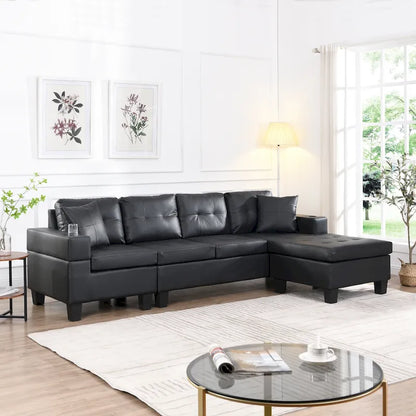 Modern Sectional Sofa Set with Cup Holders and Plush Cushions