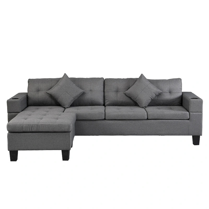 Modern Sectional Sofa Set with Cup Holders and Plush Cushions