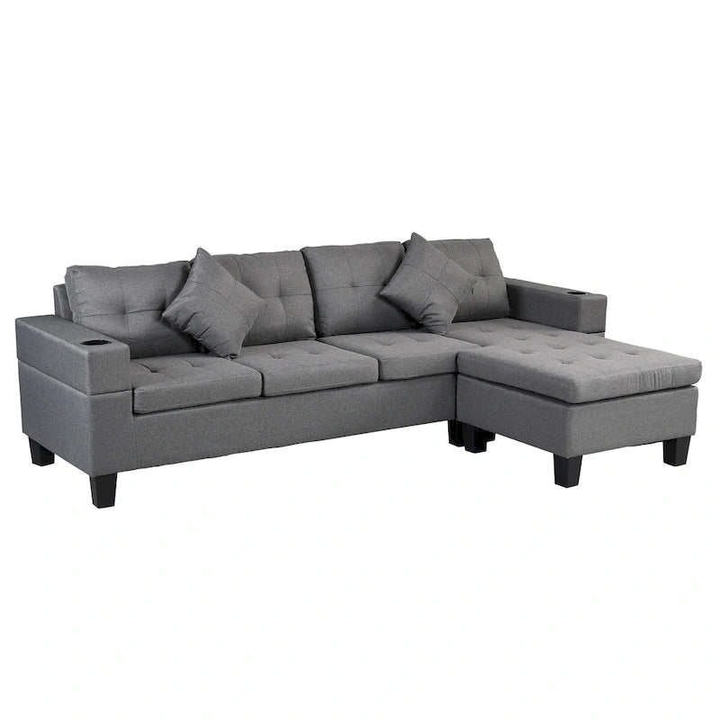 Modern Sectional Sofa Set with Cup Holders and Plush Cushions