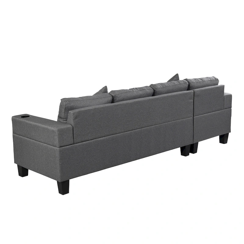 Modern Sectional Sofa Set with Cup Holders and Plush Cushions