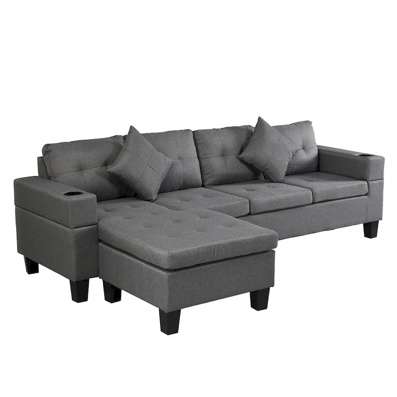 Modern Sectional Sofa Set with Cup Holders and Plush Cushions