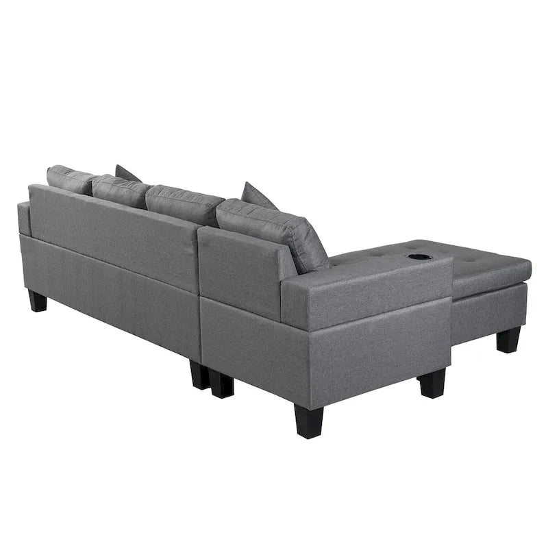Modern Sectional Sofa Set with Cup Holders and Plush Cushions