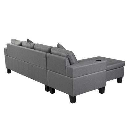 Modern Sectional Sofa Set with Cup Holders and Plush Cushions