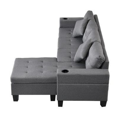 Modern Sectional Sofa Set with Cup Holders and Plush Cushions