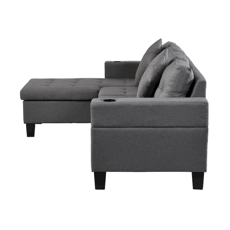 Modern Sectional Sofa Set with Cup Holders and Plush Cushions