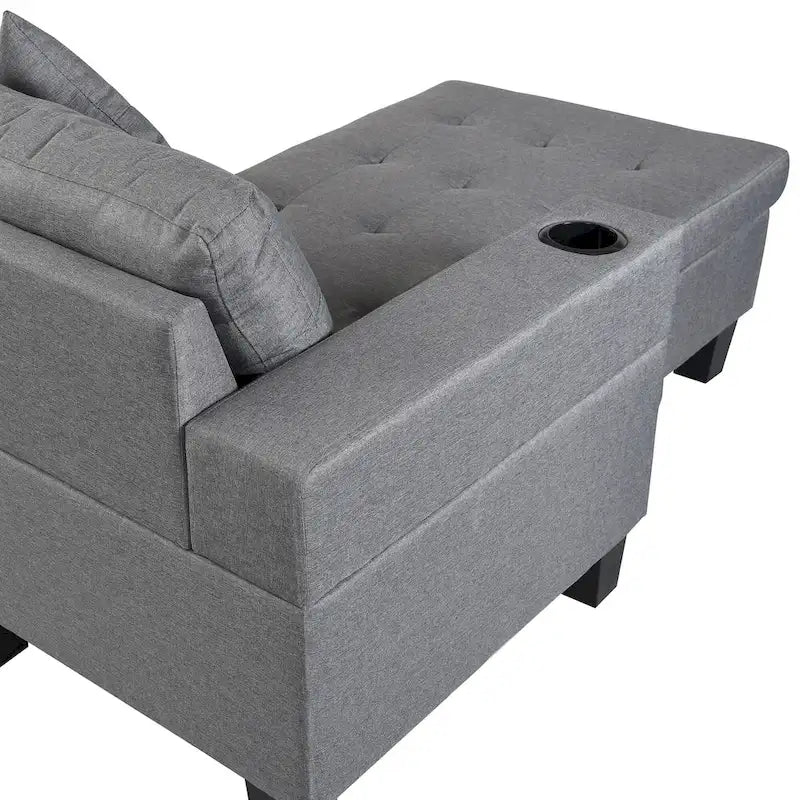 Modern Sectional Sofa Set with Cup Holders and Plush Cushions