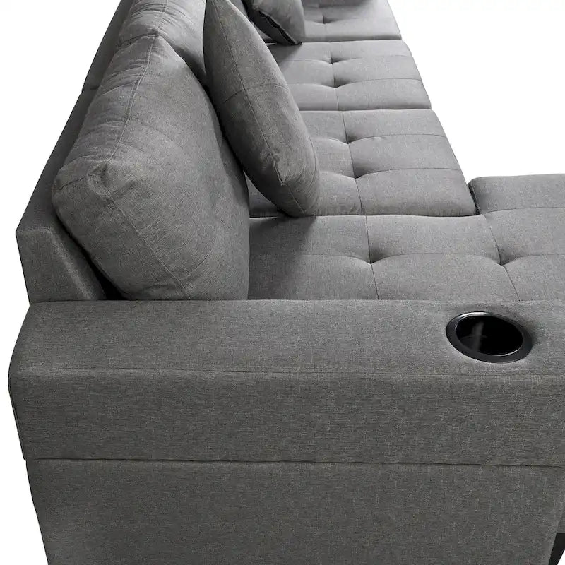 Modern Sectional Sofa Set with Cup Holders and Plush Cushions