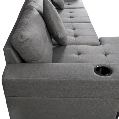 Modern Sectional Sofa Set with Cup Holders and Plush Cushions