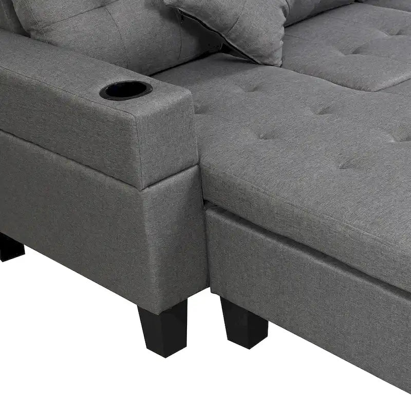 Modern Sectional Sofa Set with Cup Holders and Plush Cushions