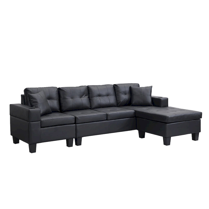 Modern Sectional Sofa Set with Cup Holders and Plush Cushions