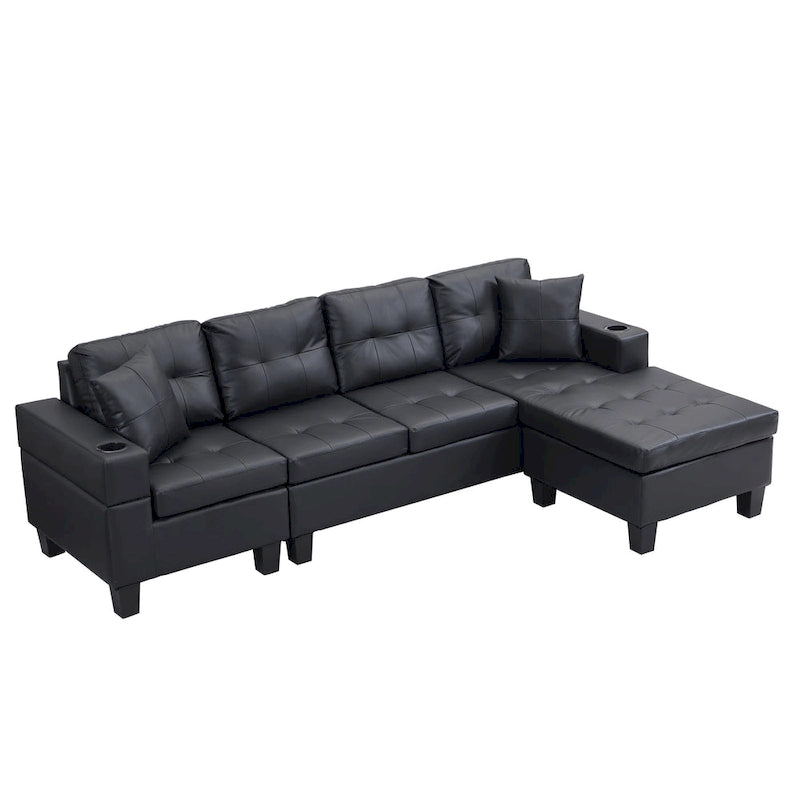 Modern Sectional Sofa Set with Cup Holders and Plush Cushions