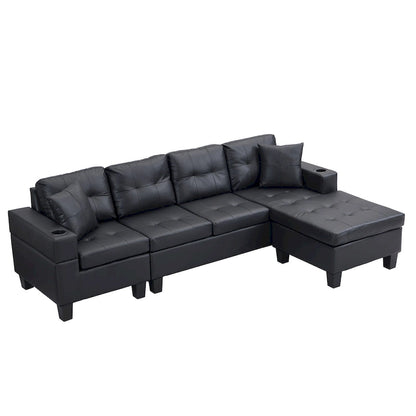 Modern Sectional Sofa Set with Cup Holders and Plush Cushions