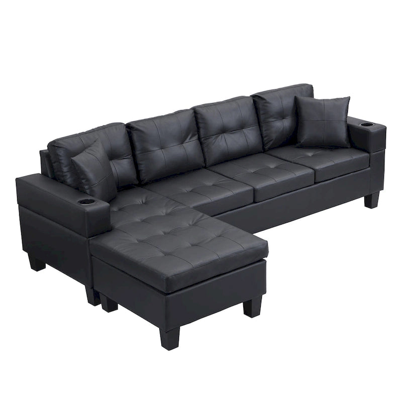 Modern Sectional Sofa Set with Cup Holders and Plush Cushions