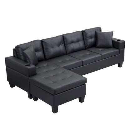 Modern Sectional Sofa Set with Cup Holders and Plush Cushions