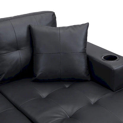 Modern Sectional Sofa Set with Cup Holders and Plush Cushions
