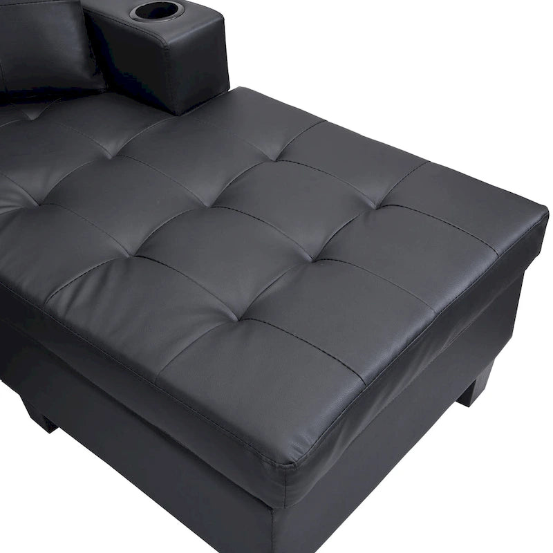 Modern Sectional Sofa Set with Cup Holders and Plush Cushions
