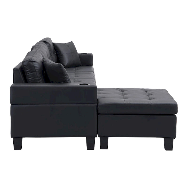 Modern Sectional Sofa Set with Cup Holders and Plush Cushions