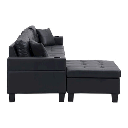 Modern Sectional Sofa Set with Cup Holders and Plush Cushions