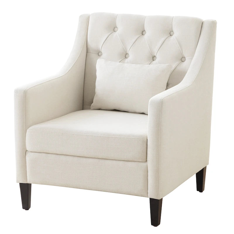 Beige 30 Upholstered Tufted Arm Chair with Lumbar Pillow