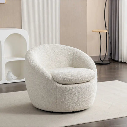 Cream White 31 Boucle Upholstered Barrel Chair with Swivel Base