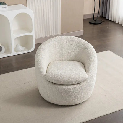 Cream White 31 Boucle Upholstered Barrel Chair with Swivel Base