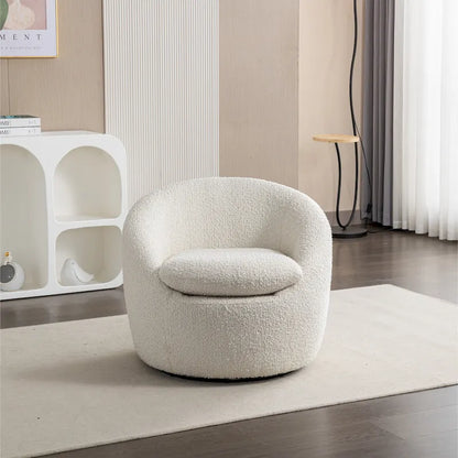 Cream White 31 Boucle Upholstered Barrel Chair with Swivel Base