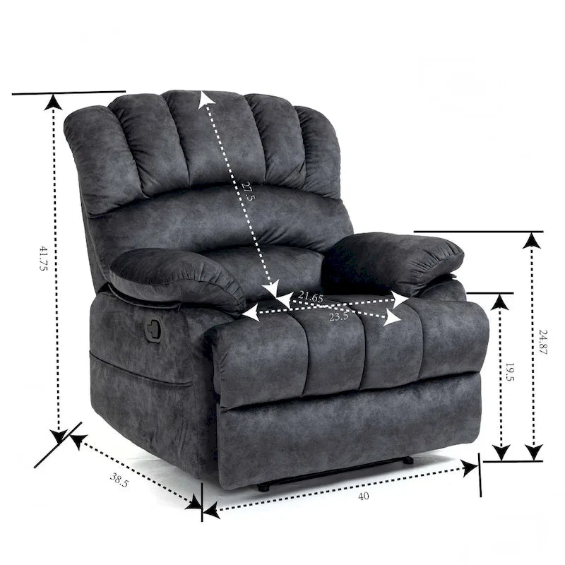 Large Manual Recliner Chair in Fabric for Living Room