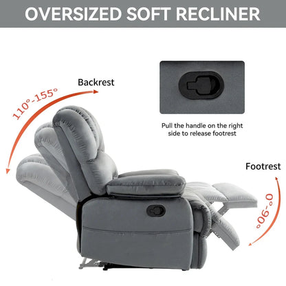 Large Manual Recliner Chair in Fabric for Living Room