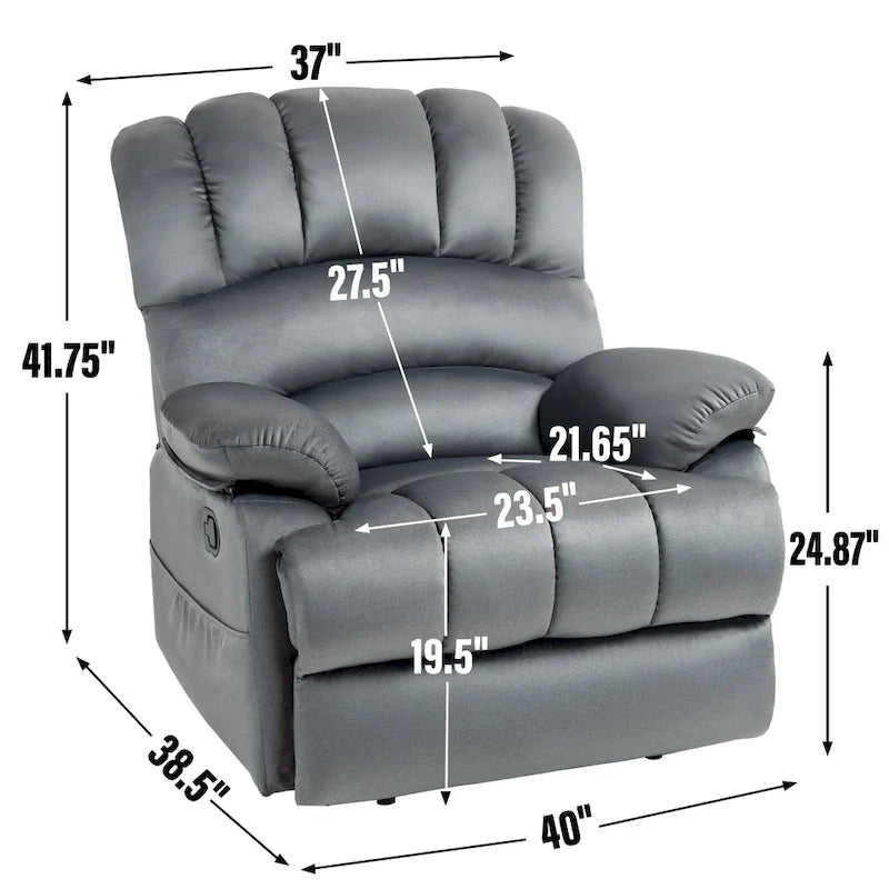 Large Manual Recliner Chair in Fabric for Living Room