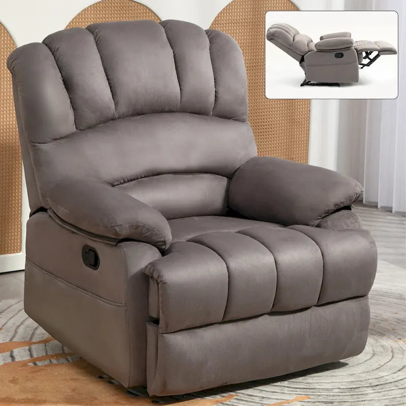Large Manual Recliner Chair in Fabric for Living Room