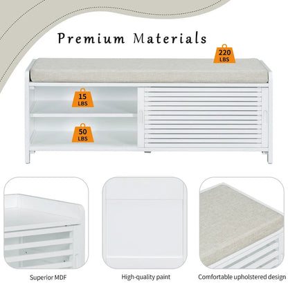 Entryway Shoe Cabinet, Distressed Shutter Storage Bench with Acacia Veneer for Retro Charm for Living Room, Entryway