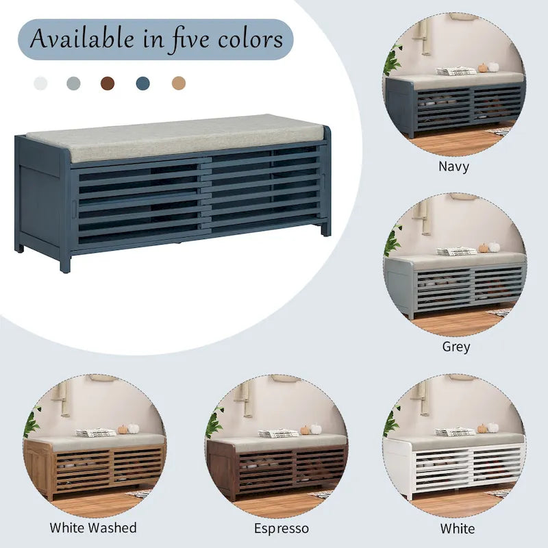 Entryway Shoe Cabinet, Distressed Shutter Storage Bench with Acacia Veneer for Retro Charm for Living Room, Entryway