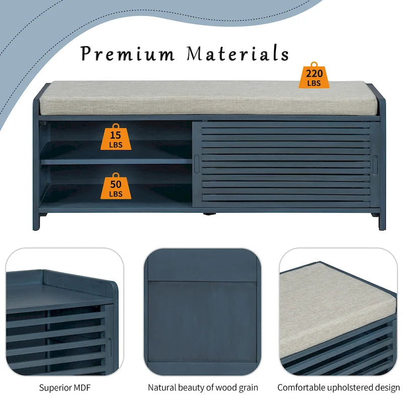 Entryway Shoe Cabinet, Distressed Shutter Storage Bench with Acacia Veneer for Retro Charm for Living Room, Entryway