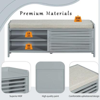 Entryway Shoe Cabinet, Distressed Shutter Storage Bench with Acacia Veneer for Retro Charm for Living Room, Entryway