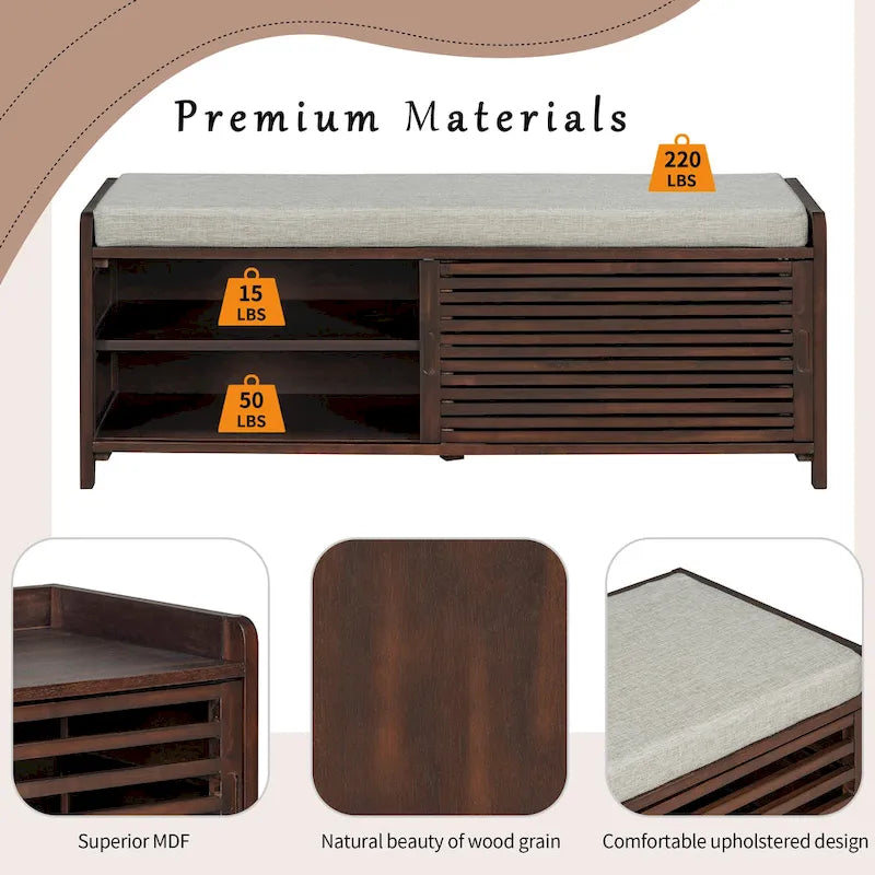 Entryway Shoe Cabinet, Distressed Shutter Storage Bench with Acacia Veneer for Retro Charm for Living Room, Entryway