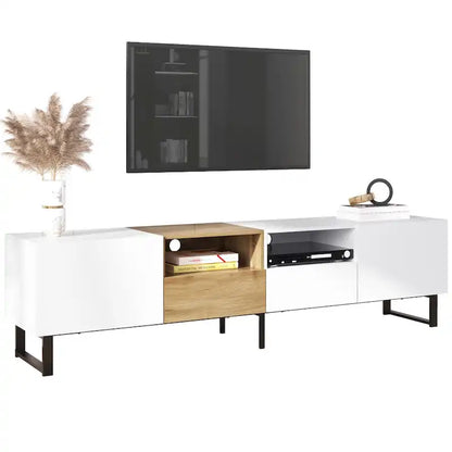 TV Stand with 2 Cabinets and Open Storage Compartment