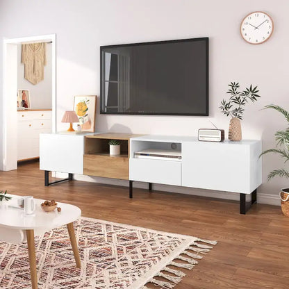 TV Stand with 2 Cabinets and Open Storage Compartment