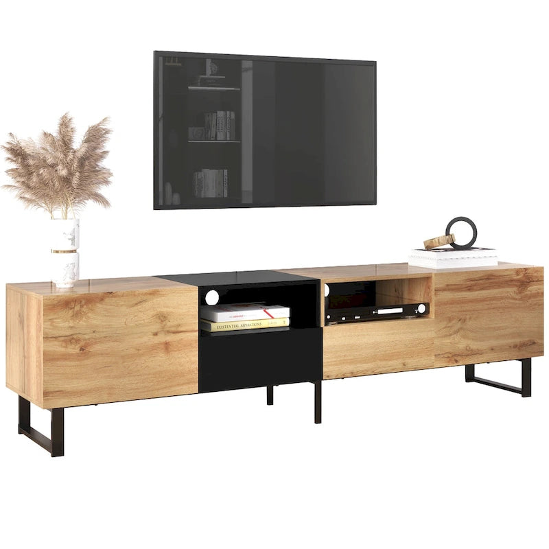 TV Stand with 2 Cabinets and Open Storage Compartment