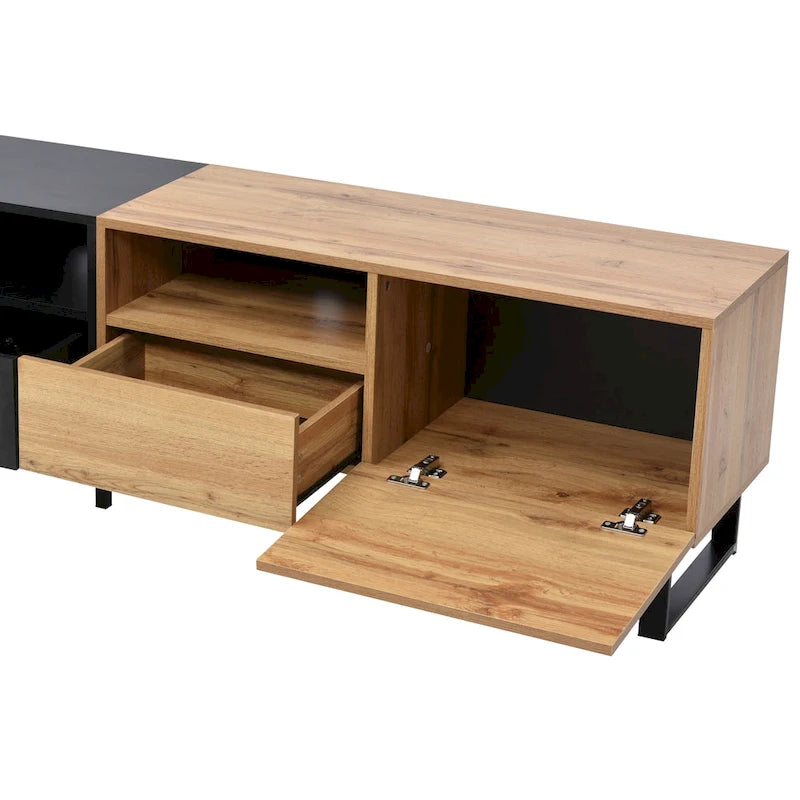 TV Stand with 2 Cabinets and Open Storage Compartment