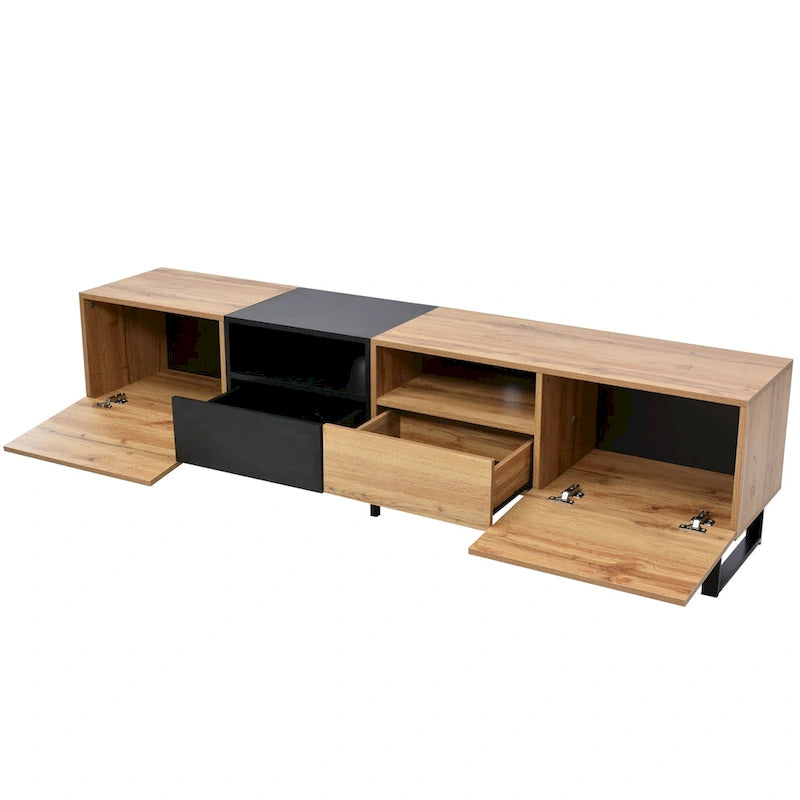 TV Stand with 2 Cabinets and Open Storage Compartment