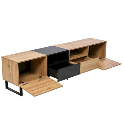 TV Stand with 2 Cabinets and Open Storage Compartment