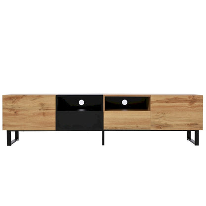 TV Stand with 2 Cabinets and Open Storage Compartment