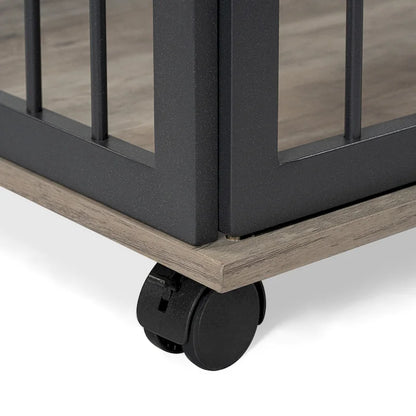 44 Heavy Duty Large Dog Crate Furniture for Large Medium Dog with Lockable Wheels, Wooden Dog Crate Dog Kennel