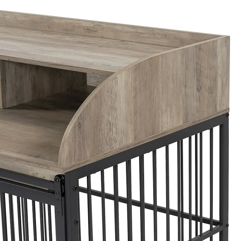 44 Heavy Duty Large Dog Crate Furniture for Large Medium Dog with Lockable Wheels, Wooden Dog Crate Dog Kennel