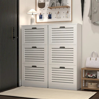 Wooden Shoe Cabinet for Entryway, White Shoe Storage Cabinet with 3 Flip Doors 20.94x9.45x43.11 inch