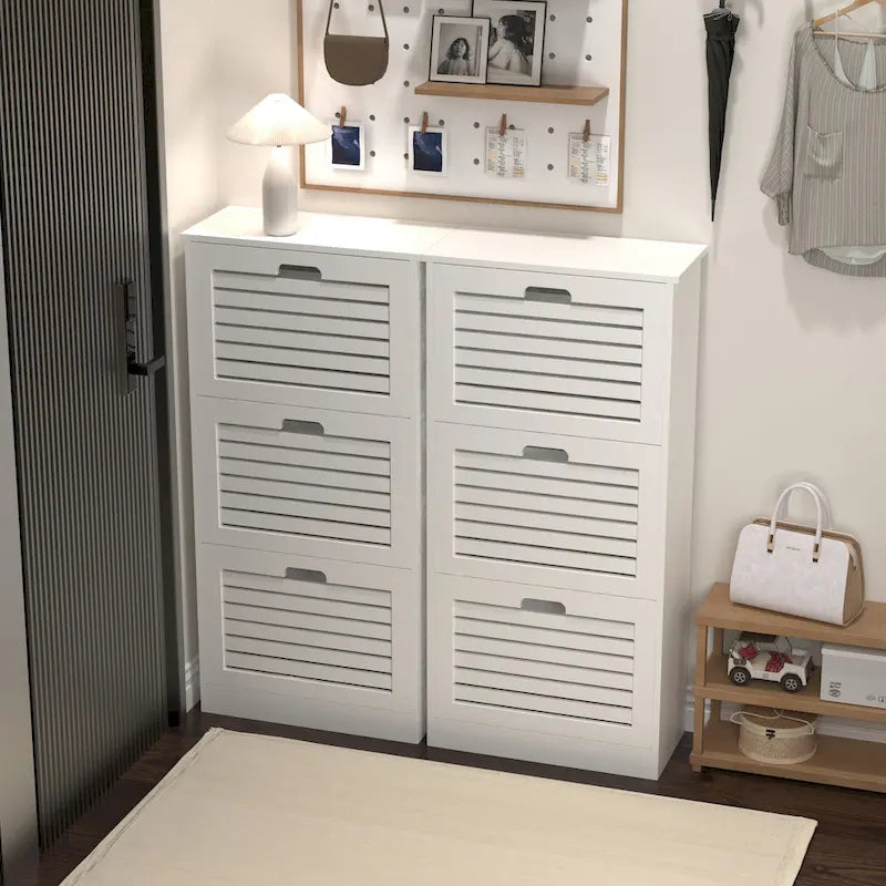 Wooden Shoe Cabinet for Entryway, White Shoe Storage Cabinet with 3 Flip Doors 20.94x9.45x43.11 inch