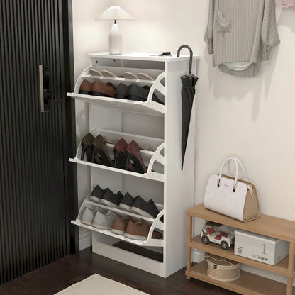 Wooden Shoe Cabinet for Entryway, White Shoe Storage Cabinet with 3 Flip Doors 20.94x9.45x43.11 inch